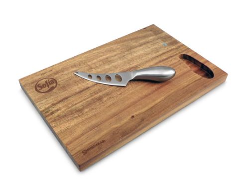 Swissmar® cutting board and cheese knife set in acacia wood